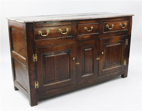 A mid 18th century oak dresser base, W.4ft 11in. D.1ft 10in. H.2ft 10in.